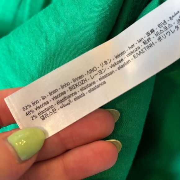 Zara linen blend ruched midi dress Kelly green - Picture 9 of 13